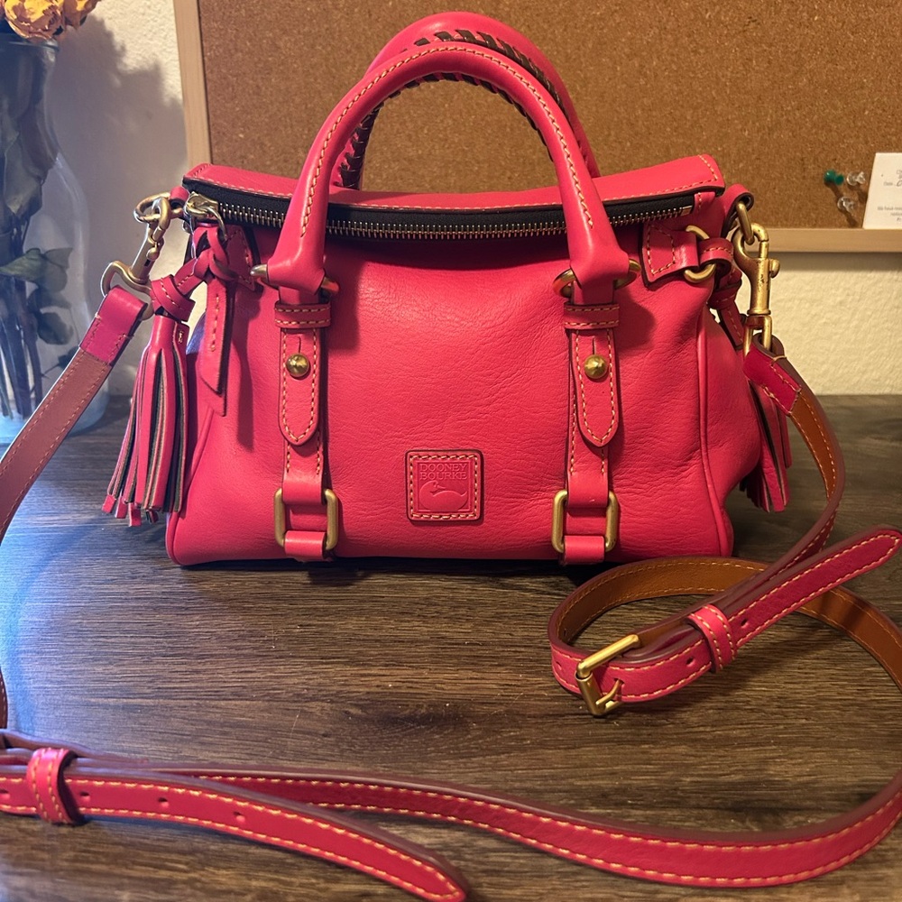 Dooney & Bourke Hard To Find Fold Over Pink Florentine Leather Satchel Handbag